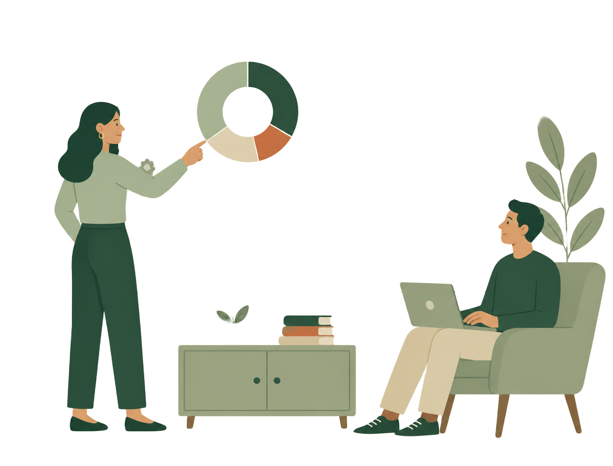 Two colleagues reviewing a compliance dashboard together